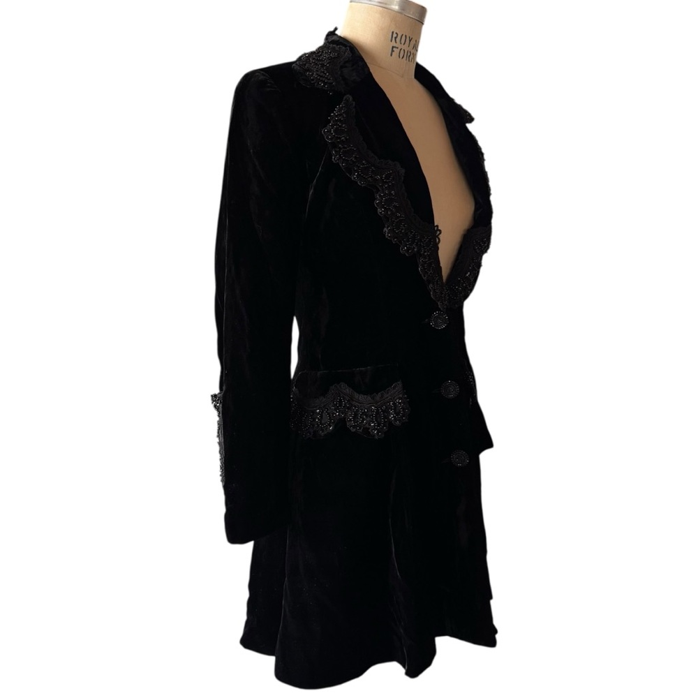 Vintage 1993 Anna Sui Black Velvet Beaded Edwardian Frock Coat - Picture 11 of 14